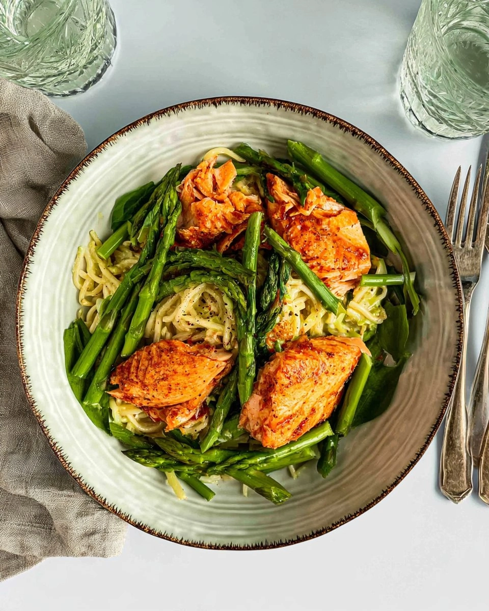 Pasta mit grünem Spargel und Lachs