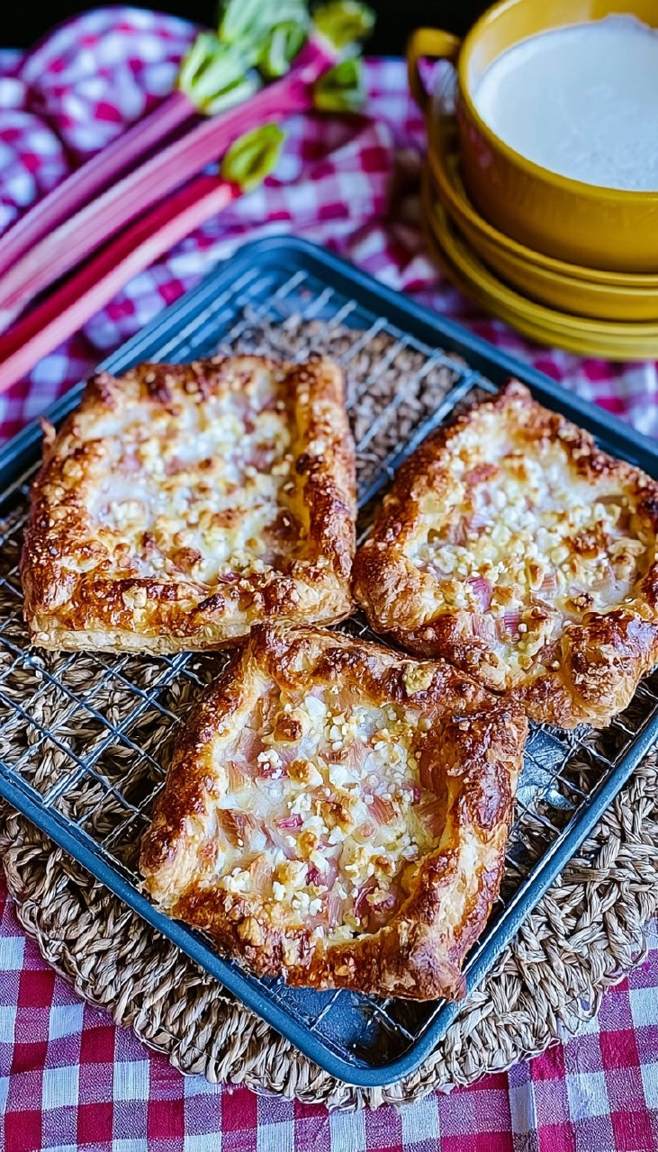 Schnelle Rhabarber-Schnitten mit Blätterteig & Frischkäse