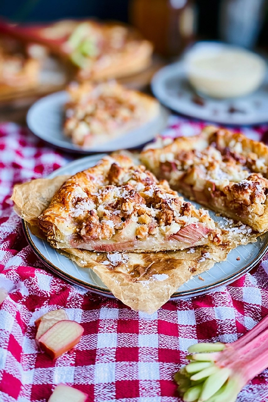 Schnelle Rhabarber-Schnitten mit Blätterteig & Frischkäse