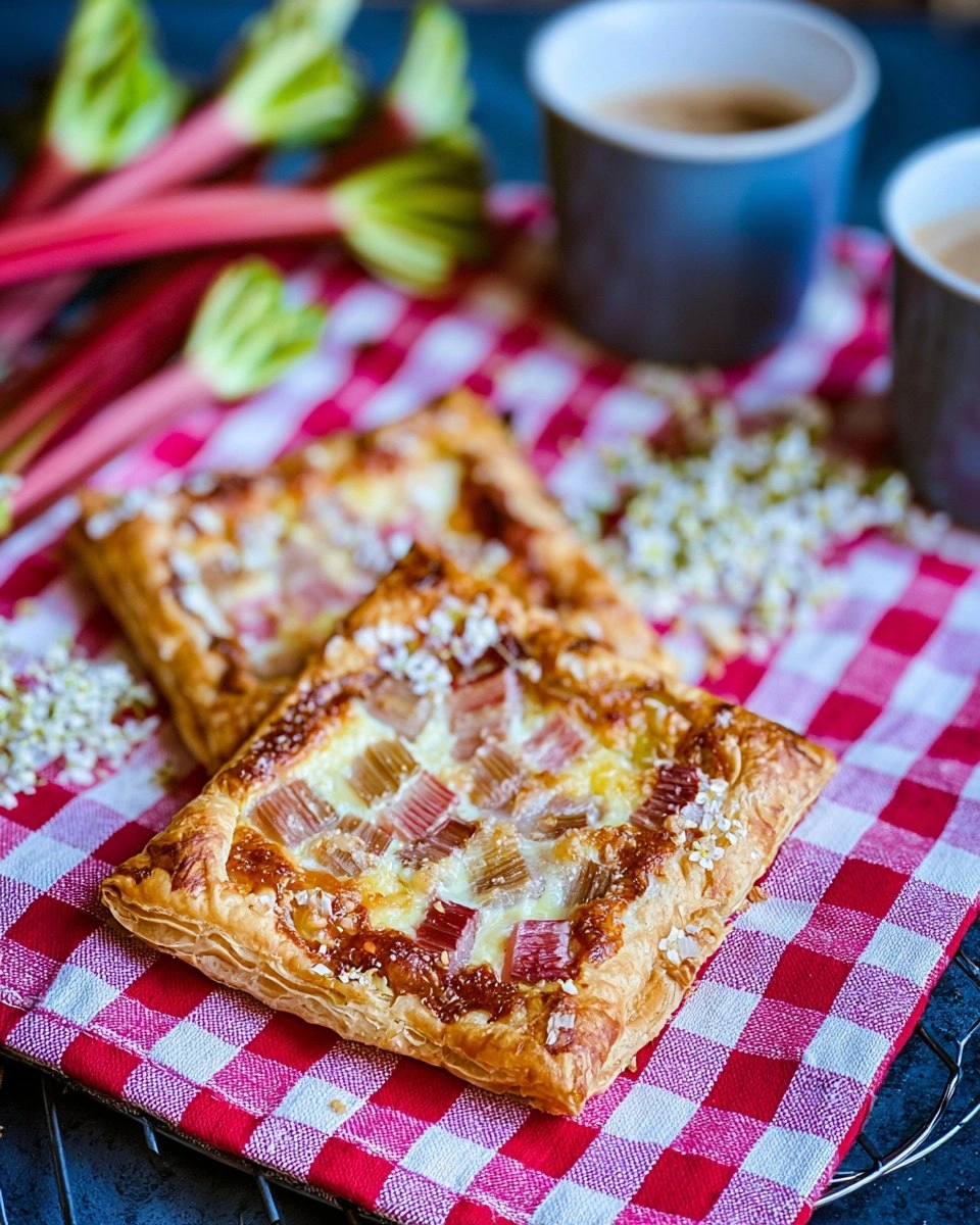 Schnelle Rhabarber-Schnitten mit Blätterteig & Frischkäse