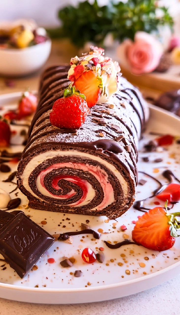 Schoko-Crepe-Rolle-mit-Erdbeeren