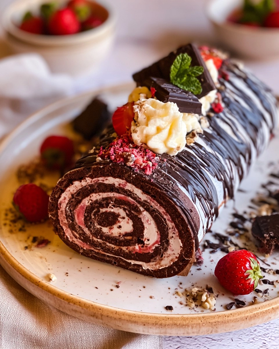 Schoko-Crêpe-Rolle mit Erdbeeren